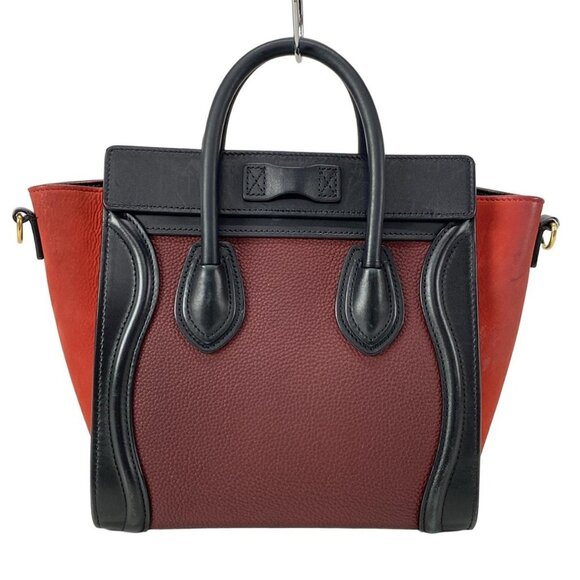 CELINE Luggage Nano Shopper 168243AAC.27CA Bordeaux Black Red Leather - - Picture 3 of 16